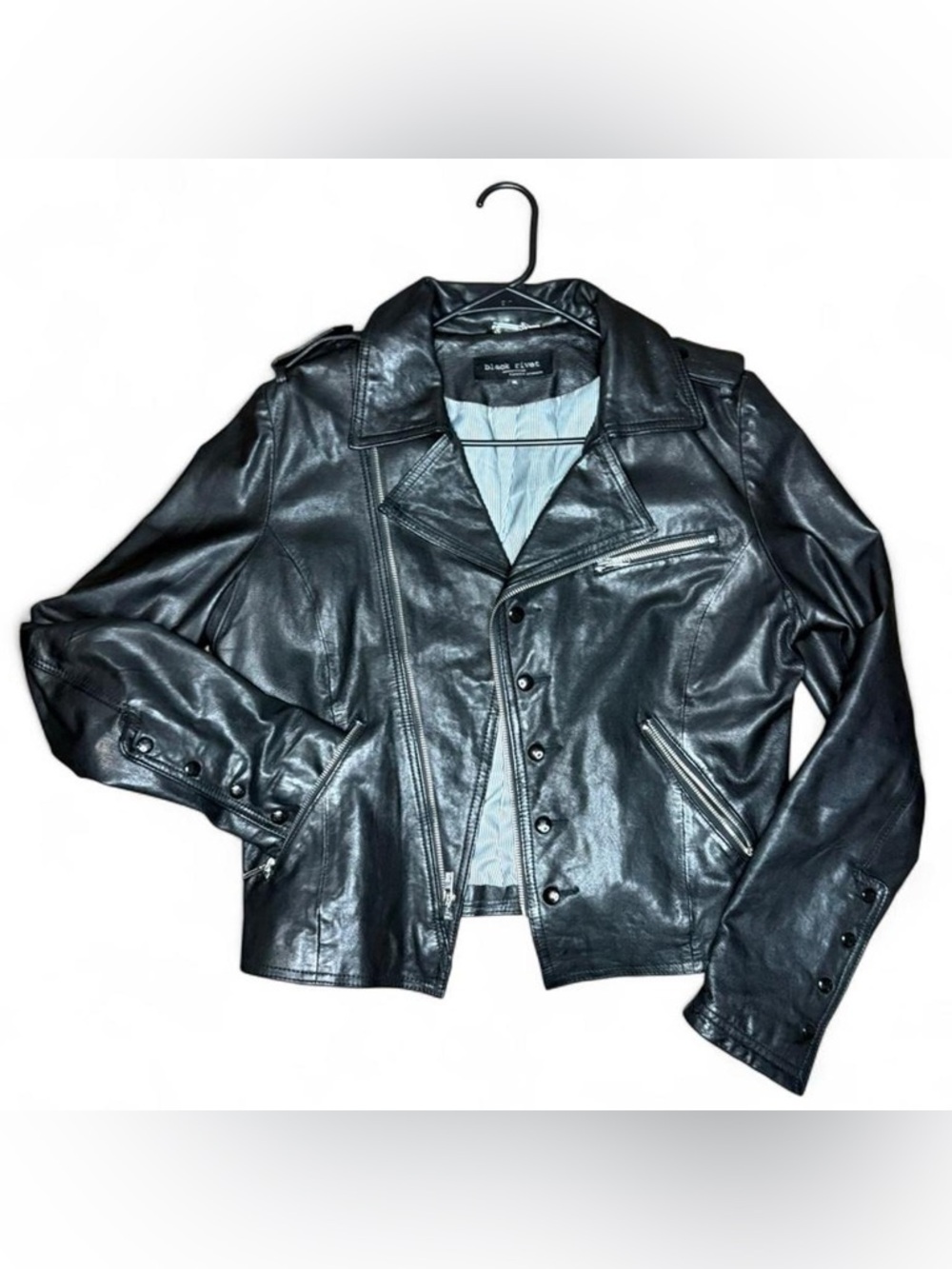 Black Rivet Black Leather Moto Jacket